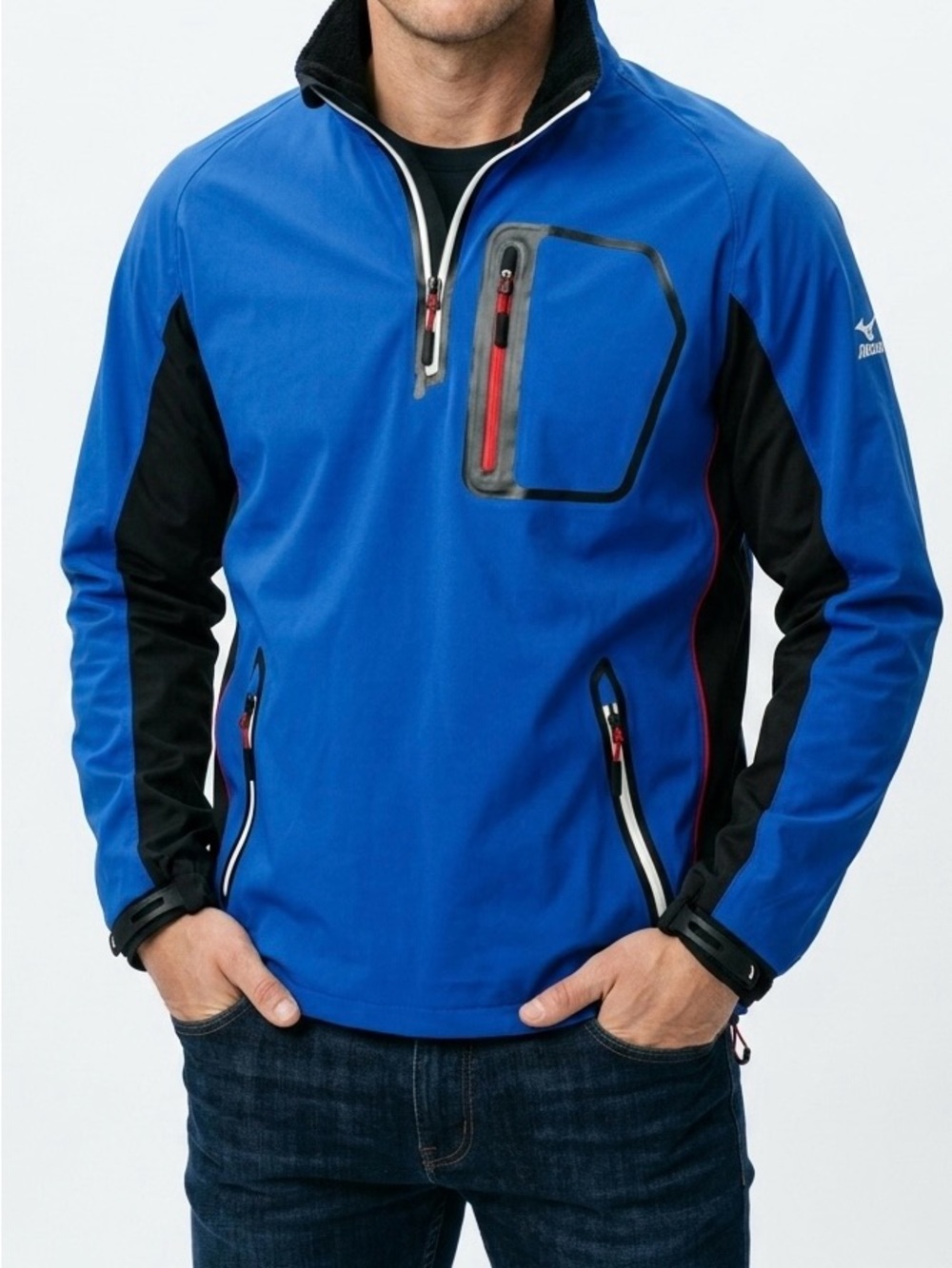 Mizuno ImpermaLite Flex Golf Rain Jacket Blue 1/4 Zip Pullover Windbreaker XL